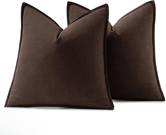 MIULEE Decorative Linen Pillow Covers 18x18 Inch Dark Brown | Boho Farmhouse​ - Image 6