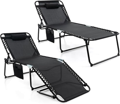 GYMAX Lounge Chair for Outside, 440lbs 27” Oversize Folding Beach Tanning by GYMAX