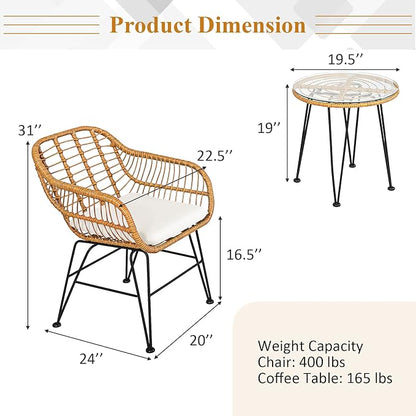 Tangkula 3 Pieces Patio Bistro Set, Rattan Conversation Set - Image 5