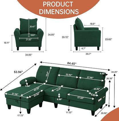 2PCS Sectional Sofa Set with Ottoman, Modern Linen 4 Seater Couch Set with Side - Image 2