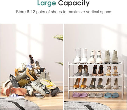viewcare White Shoe Rack, 3-Tier Bamboo Wood Shoe Rack - Image 5