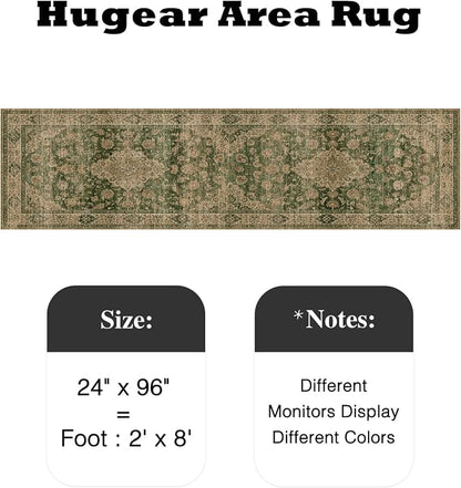 2x8 Green Retro Floral Washable Runner Rug - Image 2