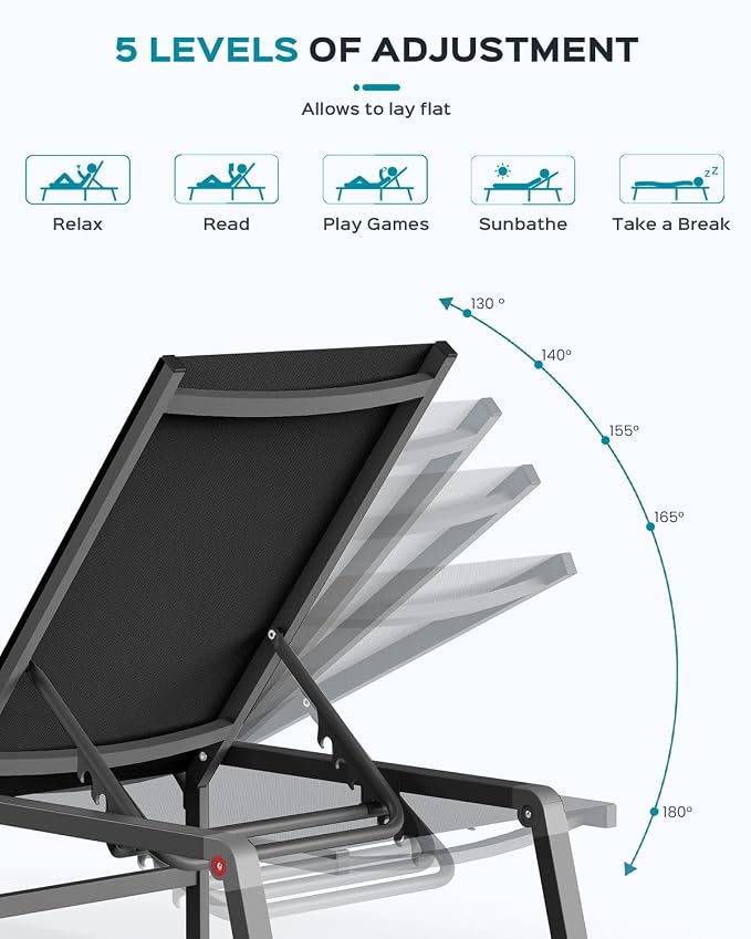 Ciokea Aluminum Foldable Lounge Chairs Set of 2 - Image 5