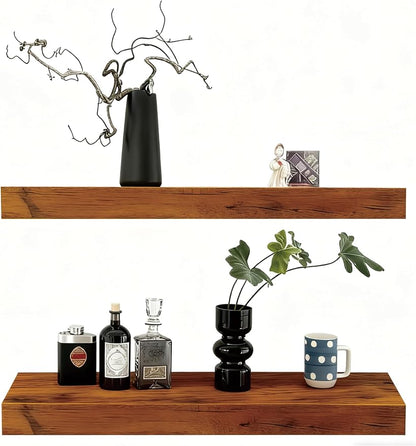 Solid Wood Floating Shelves, 31.5in Finished Real Wood Wall Shelves by Unknown