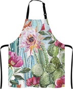 Cactus Kitchen Cooking BBQ Chef Apron, Watercolor With Flowers Roses and Cactus Apron for Men, Women - Dad Gifts, Gifts for Men - Birthday, Mothers Day Gifts for Mom