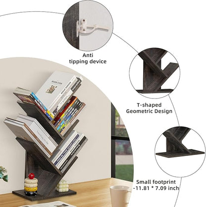 SHEEPAM 5 Tier Tree Book Shelf, Small Desktop Bookshelf - Image 4