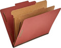 Amazon Basics Classification Folder with Prongs, Pressboard, 2 Dividers, 2-Inch Expansion, 12.17 x 10.67 inch (Letter) Size, Red, Pack of 10