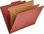 Amazon Basics Classification Folder with Prongs, Pressboard, 2 Dividers, 2-Inch Expansion, 12.17 x 10.67 inch (Letter) Size, Red, Pack of 10