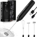 Zulay Froth N Go Milk Frother Rechargeable - 3-in-1 Frother Wand With Case & USB-C Charger - Comes With 3 Whisk Attachments for Latte, Cappuccino, Matcha, Protein Shakes - Black