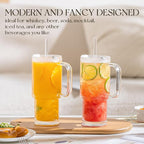 Large 26oz Clear Glass Mug with Handle and Sliding Lid – Aesthetic Ribbed Tumbler for Iced Coffee, Tea, Smoothies & Hot Drinks – Reusable Travel Cup with Straw, Dishwasher Safe (Ribbed Tumbler)