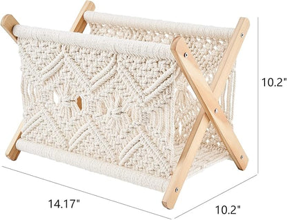 Mkono Macrame Magazine Rack Boho Storage Holder Standing Basket - Image 6