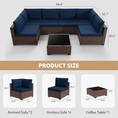 KIGOTY 7-Piece Patio Furniture Set, All-Weather PE Rattan Outdoor Sectional Sofa - Image 3