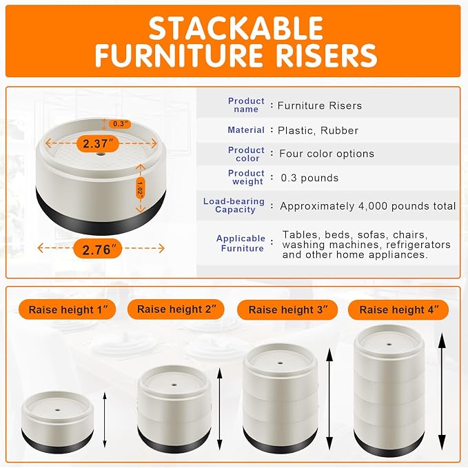 Furniture Risers Bed Risers Heavy Duty 1 inch, 2 inch, 3 inch, 4 inch Round - Image 2