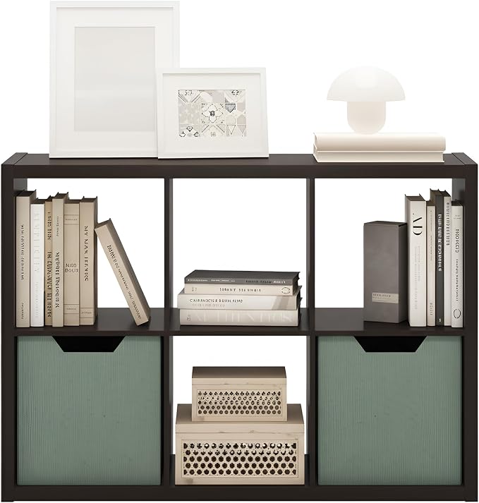 Furinno Cubicle Book Shelf, 6-Cube Bookshelf, Extra Thick Frame Horizontally & - Image 8