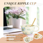 Vesici 2 Pcs Ceramic Coffee Mugs Flower Cups with Spoon Vintage Floral Mugs with Handle 8.5 oz Aesthetic Tea Porcelain Cup Gift for Valentine Office Home, Dishwasher and Microwave Safe(Vivid)
