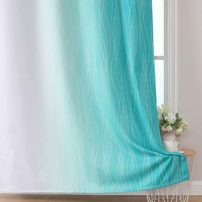 Teal and Grayish White Ombre Blackout Curtains Living Room 102 Inches Long | - Image 6