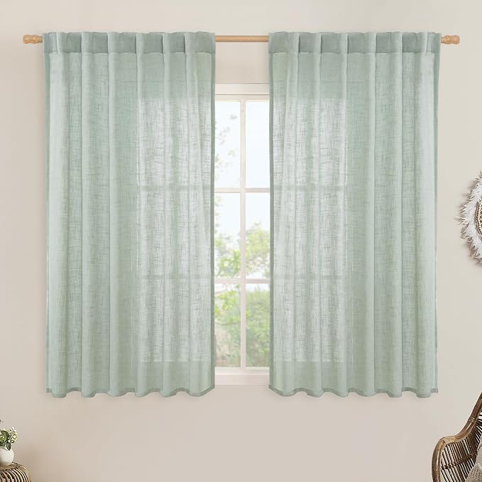 Light Sage Linen Curtains 45 Inches Long by LAMIT