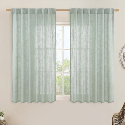 Semi Sheer Linen Curtains 54 Inch Length 2 Panels, 52 x 54 Inch | Light Sage by LAMIT