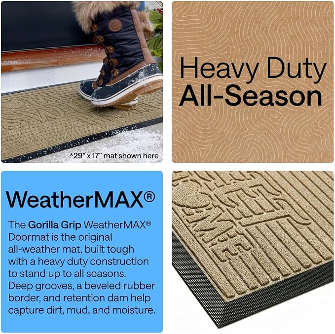 GORILLA GRIP 100% Waterproof All-Season WeatherMAX Doormat, US Designed Natural - Image 3