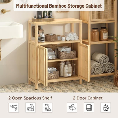 Bamboo Storage Cabinet Bathroom Floor Cabinet Side Storage Organizer Cabinet - Image 3