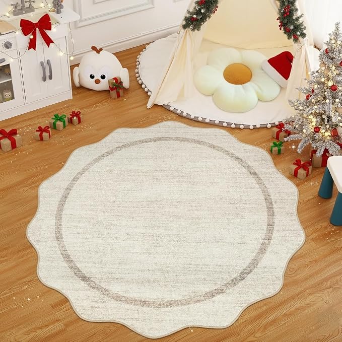 GarveeHome Scalloped Washable Round Rugs Non-Slip Round Rug 4 ft - Image 2