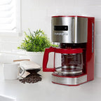 Kenmore Drip Coffee Maker - 12 Cup Programmable Cafe Machine With Glass Pot, Regular & Bold Brew, Auto Shut Off Large Water Reservoir, Reusable Filter, Kitchen Appliances For Cafeteria Barista, Red