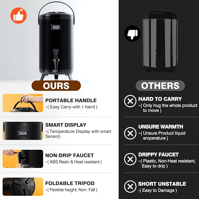 WantJoin 2-pack Insulated Beverage Dispenser-Thermal Hot and Cold Beverage Dispenser Tea Dispenser Stainless Steel 12L/3.2Gal Hot Drink Dispenser with Spigot for Hot Tea&Coffee,Cold Milk,Juice Black