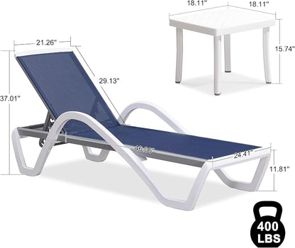 PURPLE LEAF Patio Chaise Lounge Chair Set of 3 Outside Aluminum Plastic - Image 2