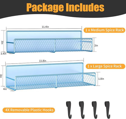 Magnetic Spice Rack for Refrigerator, 2 Pack Metal Magnetic Shelf Blue - Image 2