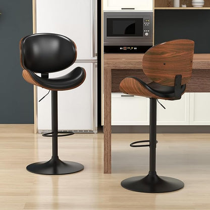 KCC Bar Stools Set of 2, Swivel Adjustable Height Barstools, PU Leather - Image 2