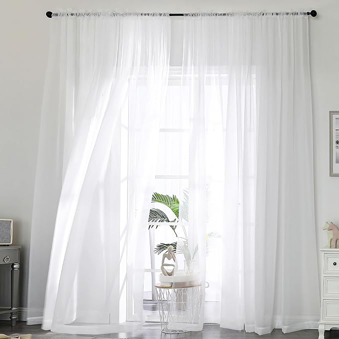 Extra Long White Sheer Curtains 144 inch 2 Panels Set, Translucent Backdrop by OWENIE