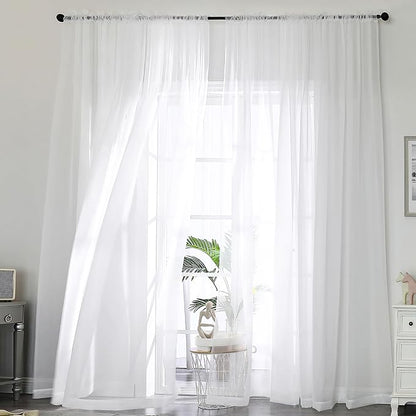 Extra Long White Sheer Curtains 144 inch 2 Panels Set, Translucent Backdrop by OWENIE