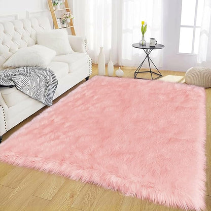 Latepis Pink Fur 5x8 Area Rug for Living Room Bedroom Faux Sheepskin Rugs Fuzzy by Latepis