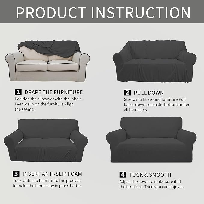 Easy-Going Stretch Oversized Loveseat Couch Covers Washable Dark Gray | 1-Piece - Image 6