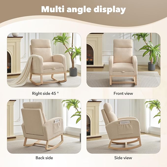 Nursery Rocking Chair with Foot Rest, High Back Upholstered Glider Rocker Chair - Image 4