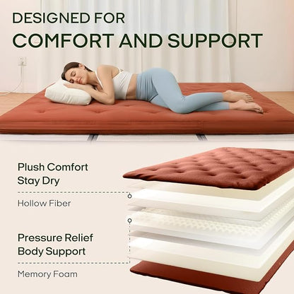 ZonLi Japanese Floor Futon Mattress Twin Size 75"x 39", 100% Cotton Cover 4'' - Image 3