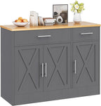 Vongrasig Sideboard Buffet Cabinet with Storage, 43” Farmhouse Coffee Bar Storage Cabinet with Drawers and Shelves, Modern Buffet Table for Kitchen, Dining Room, Grey