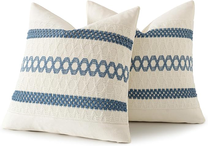 MIULEE Set of 2 Coastal Blue Boho Decorative Pillow Covers 16x16 Inch | - Image 8
