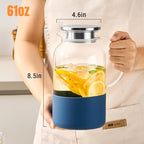 PARACITY Water Pitcher with Silicone Base 61oz/ 1.8L, Hot& Cold Glass Pitcher with Lid and Handle, Glass Carafe with Lid for Coffee, Juice, Lemonade and Milk (Blue base)