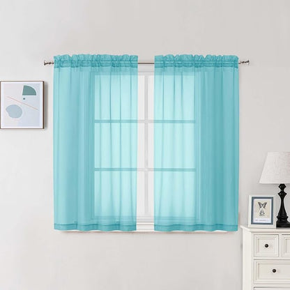 Chyhomenyc Sheer Curtains 54 Inch Long 2 Panels Set, Light Filtering Short Soft by Chyhomenyc