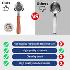 54mm Bottomless Portafilter - 3-Ear Stainless Steel - For Breville Barista Express (BES870, 878, 875, 840, Duo-Temp Pro) - Solid Wood Handle