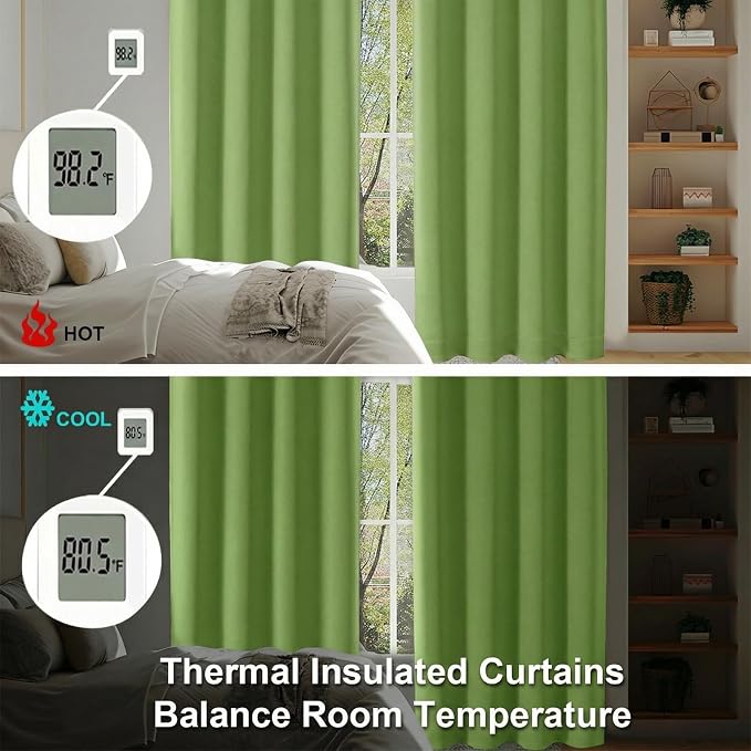 Simplebrand Ava Lime Short 36 Inches Blackout Curtain 2 Panels Set, Half Window - Image 6