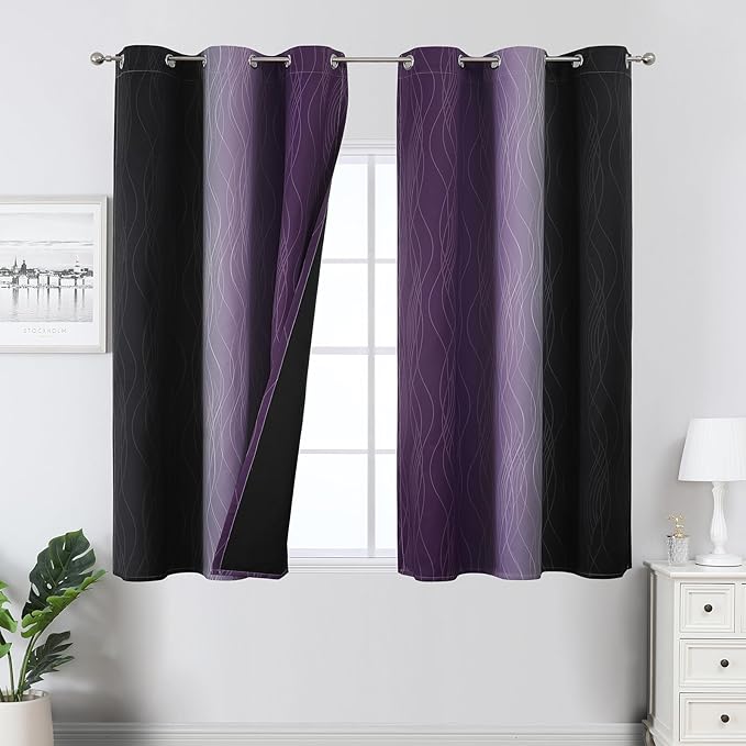 Black and Purple Ombre Blackout Curtains 45 Inch Length | Room Darkening by ESTELARTEXTILER