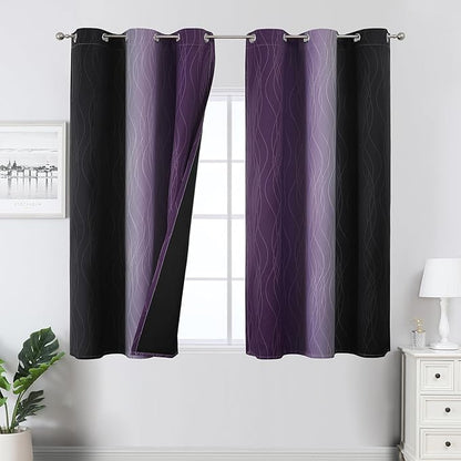 Black and Purple Ombre Blackout Curtains 45 Inch Length | Room Darkening by ESTELARTEXTILER