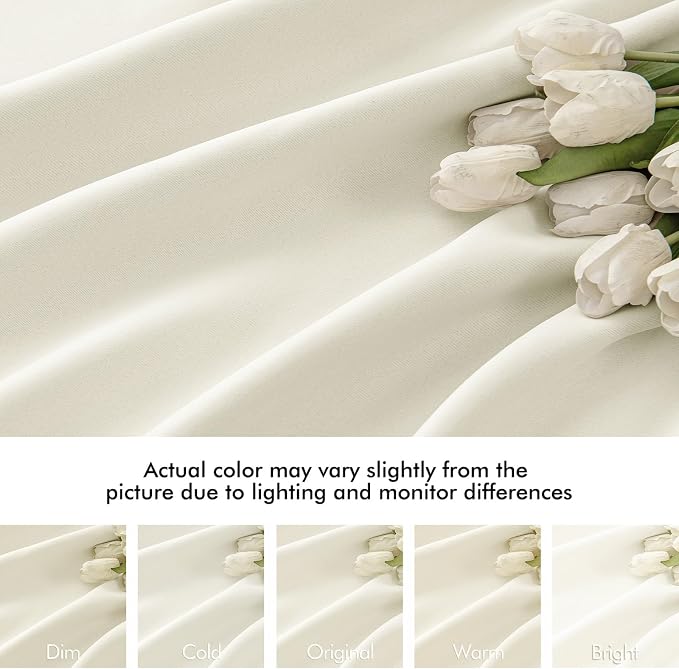 MIULEE Cream Back Tab Blackout Curtains 52x90 Inch Long 2 Panels Set | Rod - Image 8