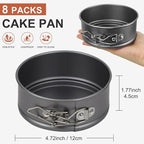 8 Pcs Mini Springform Cake Pans, 4.7 Inch Nonstick Round Cake Tin with Removable Bottom, Small Cheesecake Pans for Baking, Pizzas Quiches (Dark Grey)