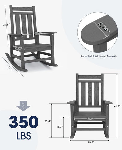 KINGYES Oversized Outdoor Rocking Chair Set of 6, All-Weather Patio Rocking - Image 3