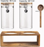 Yangbaga Glass Coffee Container with Wooden Shelf,2×45OZ Coffee and Sugar Container Set,Coffee Canisters with Airtight Lids and Scoop,Large Capacity Food Storage Jars for Coffee Beans,Nuts,Tea,Sugar