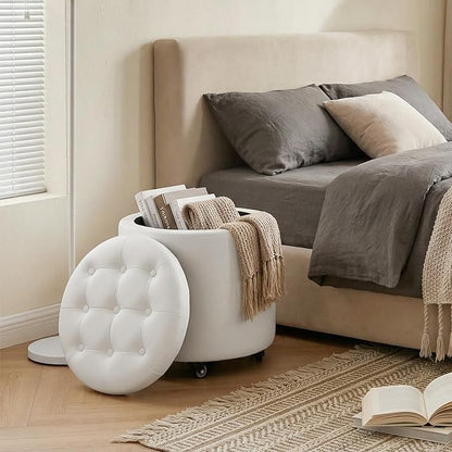 Furniliving Upholstered Button Tufted Round Ottoman - Image 8