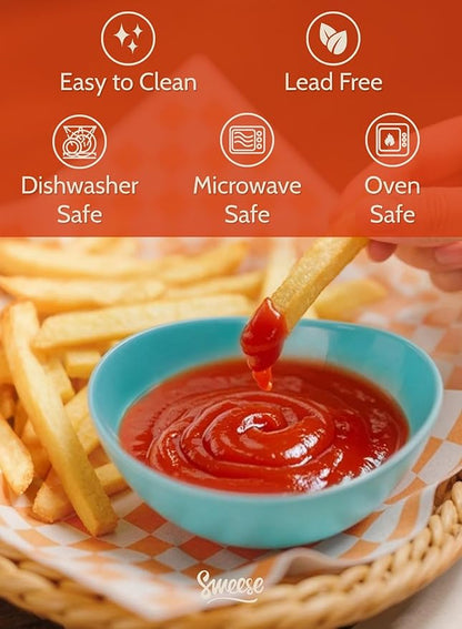 Sweese Porcelain Small Bowls 4 oz Set of 6 - Assorted Colors for Dipping, Snack, Sauce, Side Dishes - Microwave Dishwasher Safe